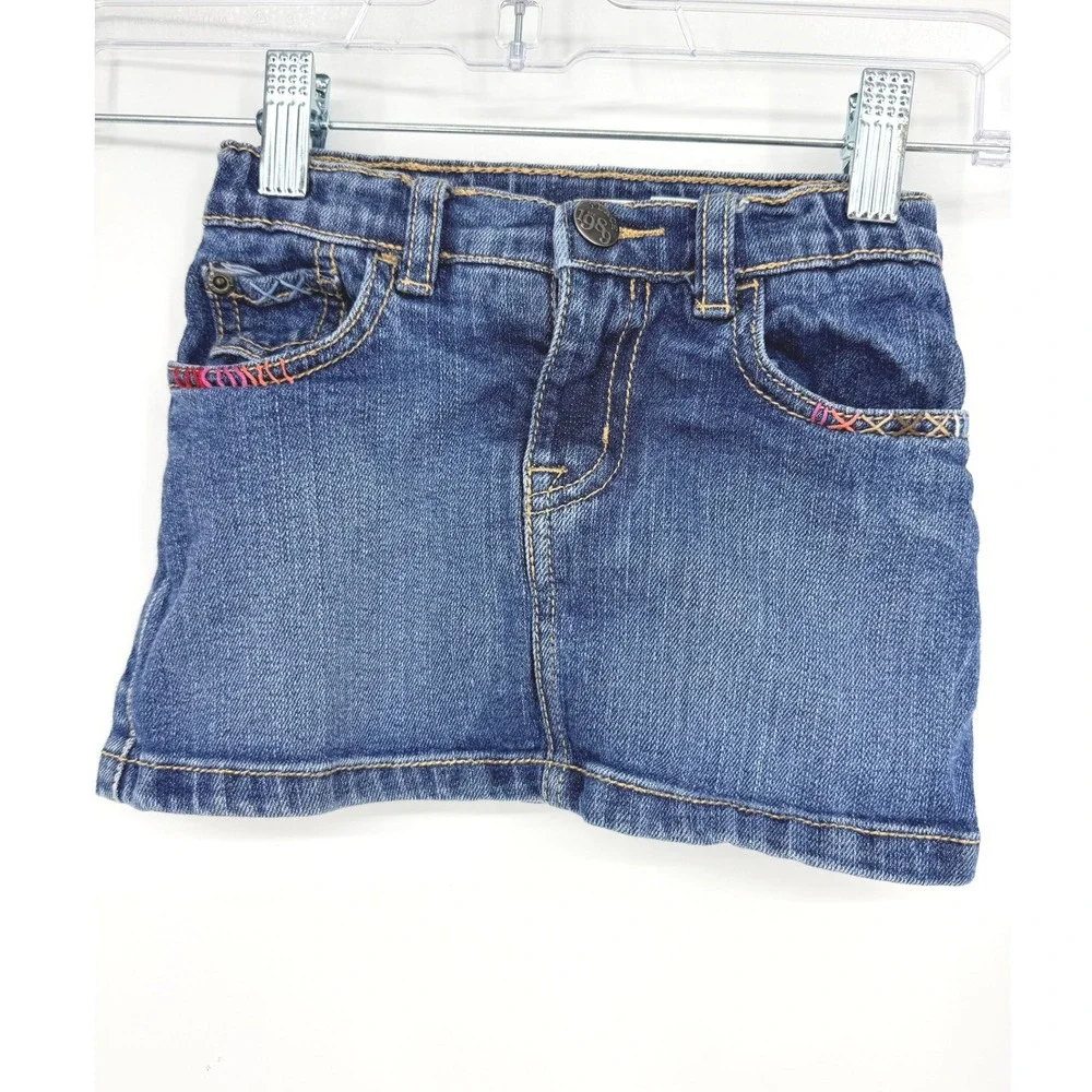 The Children's Place Girls 3T Blue Denim Stretch Mini Skirt Heart Rainbow
